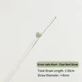 Wiederverwendbarer gebogener Glastrinkhalm mit jade-grüner Herz-Glasperle - Gebogenes Rohr / Green Jade Heart
