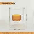 Portavelas de vidrio ámbar champán con diseño de cilindro de vidrio de doble capa - Champán