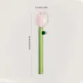 Handmade pink tulip-shaped glass dessert spoon and coffee stirrer with size markings - Tulip Spoon (Pink Head + Green Handle)