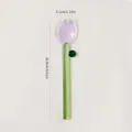 Tulip shaped transparent lavender glass dessert spoon, 16.8cm long, for coffee stirring. - Tulip Spoon (Purple Head + Green Handle)