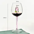 Vista dettagliata di un calice da vino creativo con una rosa in vetro e quote dimensionali - Nuova Rosa Rosa / 300ml