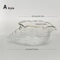 Bol à dessert en verre en forme de conque avec bord doré et rayures, style A - Modèle A Petit / 13.5x10.5x8cm / Bol à Dessert Conque Style A Petit