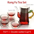Heat-resistant borosilicate glass tea set with a 300ml teapot and four 50ml cups - G Set / Teapot and 4 Cups (300ml Pot and 50ml Cup)