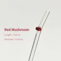 Heat-resistant clear glass drinking straw featuring a small red mushroom, 20cm long. - 20cm / 1 Piece / Transparent Bent + Red Mushroom