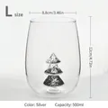 500ml creative Christmas tree glass cup with internal 3D silver sequin design - 3D Christmas Cedar Sequin Cup (Size L) / Size L (500ml) / Silver
