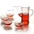 Transparent high borosilicate glass tea set with teapot and 4 double-walled cups - E Set / Teapot and 4 Cups (250ml Pot and 50ml Cup)