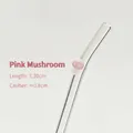 Handmade heat resistant glass straw with adorable pink mushroom decor, length 20cm - 20cm / 1 Piece / Transparent Bent + Pink Mushroom