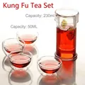 Heat-resistant borosilicate glass tea set with 230ml infuser and four 50ml double-walled cups - F Set / Teapot and 4 Cups (230ml Pot and 50ml Cup)