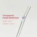 Heat-resistant transparent glass drinking straw featuring a cute purple mushroom charm - 20cm / 1 Piece / Transparent Bent + Purple Mushroom