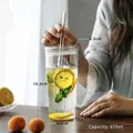 Large 670ml ribbed glass tumbler with lid and glass straw for iced coffee and tea - 670ml (Cylindrical Straw Cup with Lid + Clear Straw)