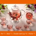 9-piece heat-resistant borosilicate glass tea set with teapot and double-walled cups - Set A