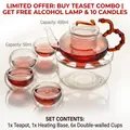 Heat-resistant borosilicate glass tea set with 400ml teapot and 50ml double-walled cups - P Set