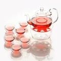Heat-resistant borosilicate glass tea set with 600ml teapot and 6 double-walled cups - M Set
