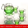 Heat-resistant glass tea set including 1 teapot, 1 base, and 6 teacup sets - L Set