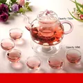 Heat-resistant borosilicate glass tea set with 750ml teapot and 6 double-walled cups - R Set