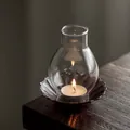 Elegant windproof glass candle holder with warm tea light on wooden table atmosphere lighting - Red Base Candlestick (zt2053) / Red