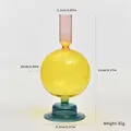 Vintage colorful glass candle holder with pink, yellow and blue-green color blocking - Style A (Large Ball)