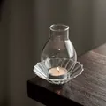 Vintage windproof clear glass candle holder with zen style rippled base and tealight candle - Transparent Base Candlestick (zt2053) / Transparent Base