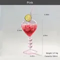 Pinkfarbenes herzförmiges Cocktailglas aus Glas mit Maßen und einem Glasstrohhalm - Herzstiel-Stil (Mit Rosa Strohhalm) / 1 Stück / Rosa