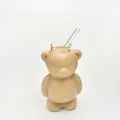 Minimalist cute bear-shaped glass coffee cup with matching straw for juice and milk tea - Small Bear Glass Cup (With Straw) / 300ml