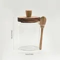 Japanese style 600ml glass airtight storage jar with natural wooden lid and spoon - Medium (600ml) / 12cm Height 9cm Diam