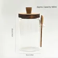 Clear glass storage jar with wooden lid and spoon 900ml capacity for coffee beans - Large (900ml) / 15cm Height 9cm Diam