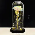 Eternal iridescent gold foil rose in glass dome with warm LED string lights, gift decor - Cute Couple Eternal Flower Glass Dome