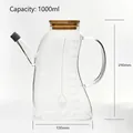 Large 1000ml borosilicate glass oil dispenser bottle with measurement scale and bamboo lid - 1000ml / Glass Oil Pot E-Style