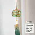 Handmade green Japanese glass wind chime Furin decoration with floral patterns 8cm size - Polka Dot Style / Single Pack (8x7cm) / Green