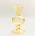 Vintage amber ribbed glass vase with flared rim and pedestal base for elegant home decor - L / Yellow