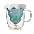 Mug de Noël en verre à double paroi avec intérieur en sapin et couvercle enneigé - 201-300ml / Tasse à Souhaits Avec Couvercle
