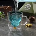 Verre créatif à double paroi avec sapin de Noël intérieur et flocons d'étoiles dorées - 201-300ml / Tasse à Souhaits Sans Couvercle