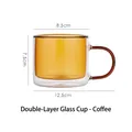 Double-walled amber glass coffee cup with handle showing 8.5cm top and 7.5cm height - Champagne Single Cup