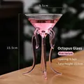 Octopus shaped cocktail glass in pink finish with dimension markers for parties - Pink Octopus Glass