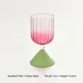 Gradient pink and green dessert glass cup with ribbed texture, 14.5cm height - Rim Diameter 7cm x Height 14.5cm / Gradient Pink & Green