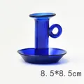 Vintage cobalt blue glass candle holder with circular handle and tray for home decor - Small Round Handle (zt2048) / 8.5x8.5cm / Blue