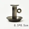 Vintage grey smoke glass candle holder with round tray base and ring handle, 8.5x8.5cm - Small Round Handle (zt2048) / 8.5x8.5cm / Gray