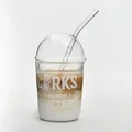 Moderna taza de café de vidrio en forma de U con tapa de cúpula y pajita para té y zumos - 401-500ml / Taza en U con Pajita Curva Transparente Juego / 1 Pieza / Transparente