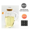 850ml high borosilicate heat-resistant glass oil dispenser bottle with scale and bamboo lid - Large Size (With Handle) / L