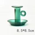 Vintage emerald green glass candle holder with handle and circular base plate detail - Small Round Handle (zt2048) / 8.5x8.5cm / Green