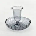 Elegant smoke grey glass candle holder with a scalloped bowl base for home table decor - Ribbed Style (zt2047) / Gray