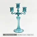 Elegant blue 3-arm glass candelabra candle holder, French style decor, height 21cm - 3-Arm 21cm / Elegant Blue