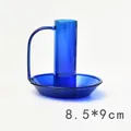Elegant blue glass candle holder with handle, 8.5x9cm retro European style home ornament - Large Curved Handle (zt2048) / 8.5x9cm / Blue