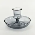 Vintage smoke gray glass candle holder with wide wax catching base for tabletop decoration - Smooth Style (zt2047) / Gray
