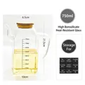 Large 750ml borosilicate glass oil dispenser bottle with measurements and bamboo lid - 750ml / Glass Oil Pot Type B