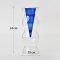 Modern 24cm double-layer blue and clear glass vase for minimalist home decor - Royal Blue Wave Style
