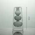 Modern creative double-layer glass vase with smoked grey inner layer, 17cm height - Gray Three-Section Tapered Style (HP2030 I)