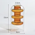 Creative amber double-layer glass vase 15cm height dimensions shown on white background - Champagne Three-Ball Style