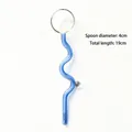 Elegant blue heat-resistant glass stirring spoon with a wavy handle and round head - Candy Wavy Glass Spoon 1 / Blue