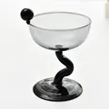 Copa de helado de cristal artística con tallo negro curvo y adorno - Copa de Tallo con Bola Redonda (bz2042) / Gris + Negro